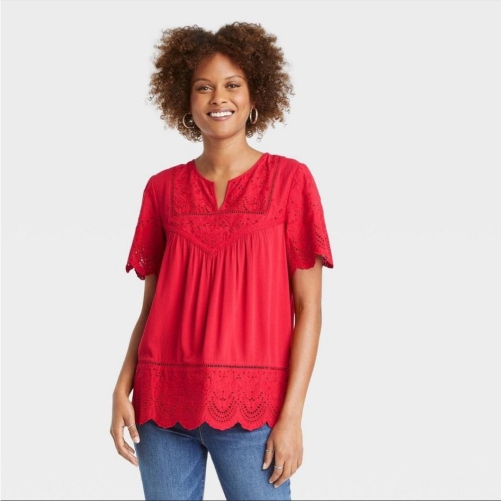 Women's Short Sleeve Eyelet Shirt - Knox Rose Red XXL